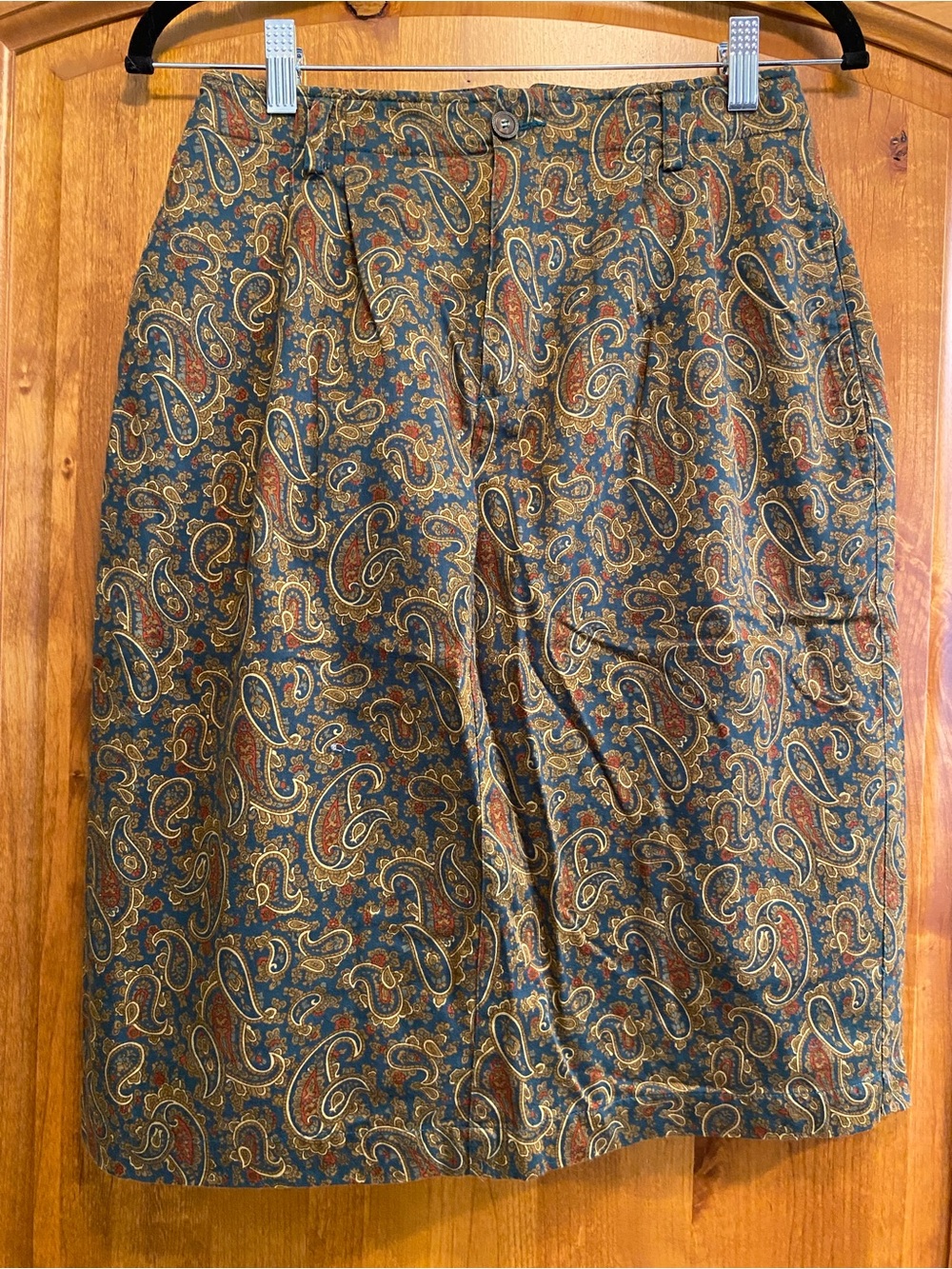 Paisley Pencil Skirt in Teal and Brown